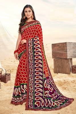 multicolor printed georgette saree with blouse 1