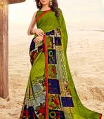 green printed georgette saree with blouse