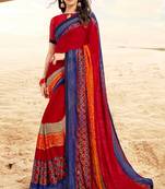 red printed georgette saree with blouse