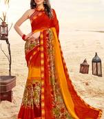 orange printed georgette saree with blouse