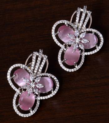 American Diamond and Baby Pink Stone Embellished Designer Earrings 1