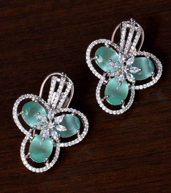 American Diamond and Mint Stone Embellished Designer Earrings  1