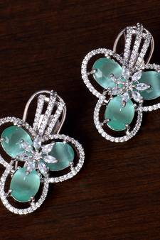 American Diamond and Mint Stone Embellished Designer Earrings 