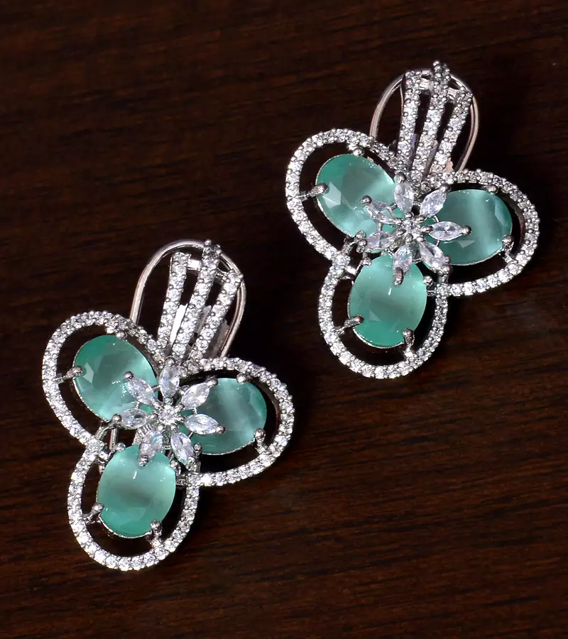 American Diamond and Mint Stone Embellished Designer Earrings 