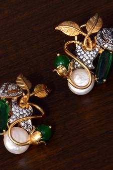 American Diamond, Pearl and Emerald Embellished Designer Earrings