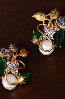 American Diamond, Pearl and Emerald Embellished Designer Earrings