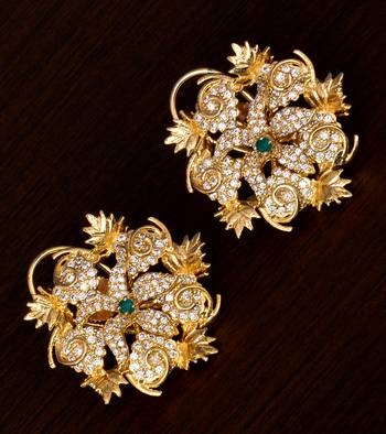 Gold Plated Emerald and CZ Stone Embellished Designer Earrings  1