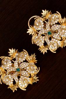 Gold Plated Emerald and CZ Stone Embellished Designer Earrings 