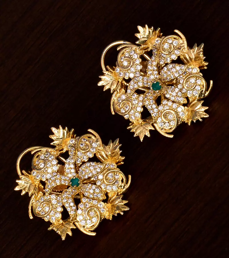 Gold Plated Emerald and CZ Stone Embellished Designer Earrings 