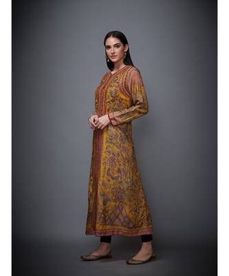 Ri Ritu Kumar High Neck Full Sleeves Mustard & Beige Printed Jacket 2