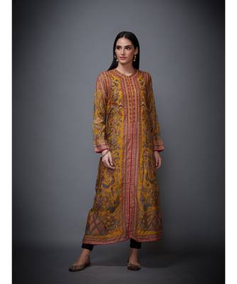 Ri Ritu Kumar High Neck Full Sleeves Mustard & Beige Printed Jacket 3