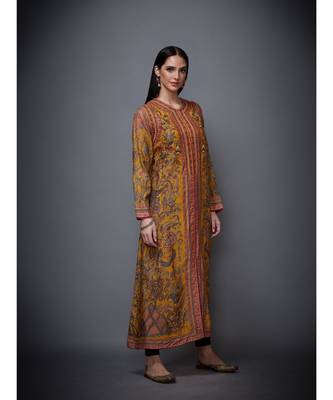 Ri Ritu Kumar High Neck Full Sleeves Mustard & Beige Printed Jacket 4