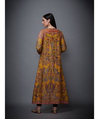 Ri Ritu Kumar High Neck Full Sleeves Mustard & Beige Printed Jacket 5