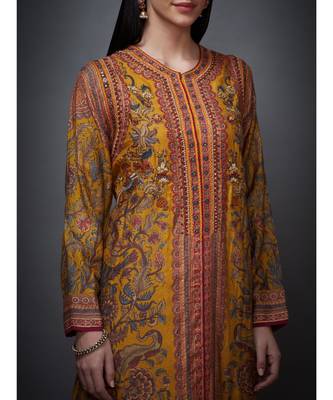 Ri Ritu Kumar High Neck Full Sleeves Mustard & Beige Printed Jacket 6