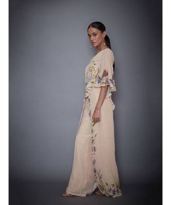 Ri Ritu Kumar Ri Ritu Kumar Beige Floral One Shoulder Jumpsuit 3