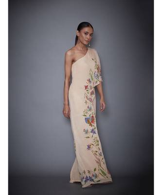 Ri Ritu Kumar Ri Ritu Kumar Beige Floral One Shoulder Jumpsuit 4