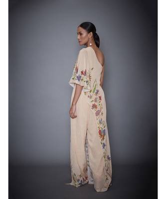 Ri Ritu Kumar Ri Ritu Kumar Beige Floral One Shoulder Jumpsuit 5