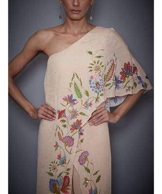 Ri Ritu Kumar Ri Ritu Kumar Beige Floral One Shoulder Jumpsuit 6
