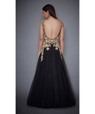 Ri Ritu Kumar V Neck Sleeveless Black Embroidered Gown 2