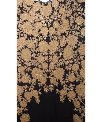 Ri Ritu Kumar V Neck Sleeveless Black Embroidered Gown 4