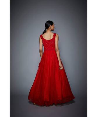 Ri Ritu Kumar Sweet Heart Neckline Sleeveless Red Gown 4