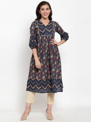 Blue printed cotton kurtas-and-kurtis 1