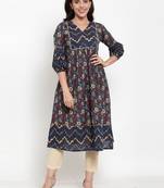 Blue printed cotton kurtas-and-kurtis