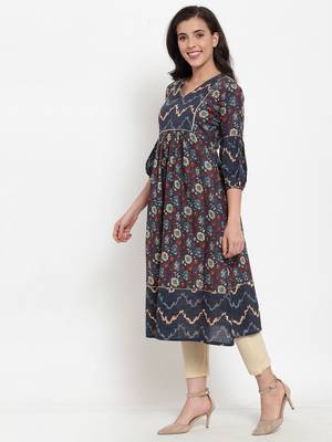 Blue printed cotton kurtas-and-kurtis 2