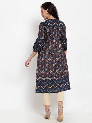 Blue printed cotton kurtas-and-kurtis 3