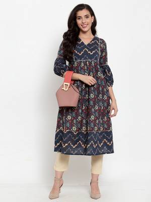 Blue printed cotton kurtas-and-kurtis 5