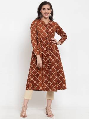 Brown printed cotton kurtas-and-kurtis 1
