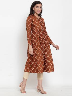 Brown printed cotton kurtas-and-kurtis 2