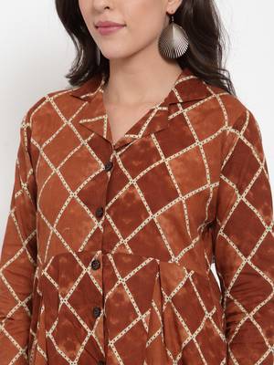 Brown printed cotton kurtas-and-kurtis 4