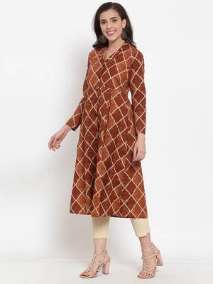 Brown printed cotton kurtas-and-kurtis 5