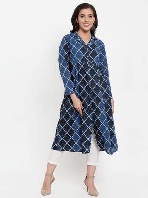 Blue printed cotton kurtas-and-kurtis 1