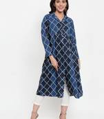 Blue printed cotton kurtas-and-kurtis