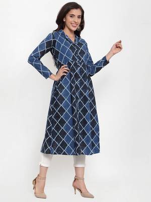Blue printed cotton kurtas-and-kurtis 2