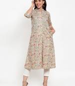 Peach printed cotton kurtas-and-kurtis