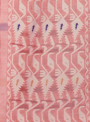 Peach woven cotton silk saree with blouse 3