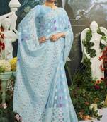 Sky blue woven cotton silk saree with blouse