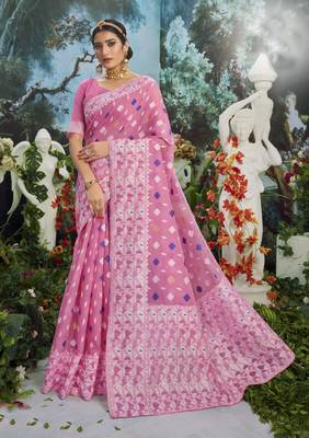 Beige woven cotton silk saree with blouse 1