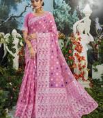 Beige woven cotton silk saree with blouse