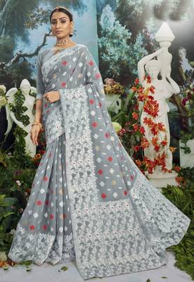 Grey woven cotton silk saree with blouse 1