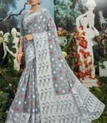 Grey woven cotton silk saree with blouse