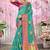 Turquoise woven cotton silk saree with blouse