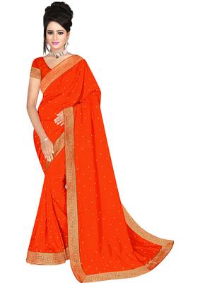 Party wear stone beads  heavy lace border work  georgette saree 1