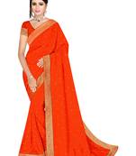 Party wear stone beads  heavy lace border work  georgette saree