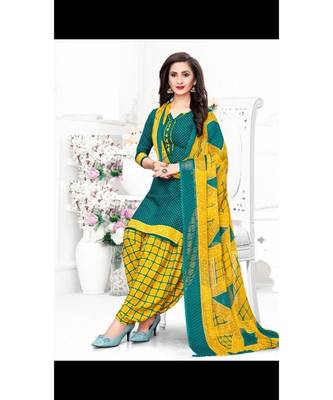 green printed crepe unstitched salwar with dupatta 1
