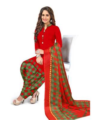 red printed crepe unstitched salwar with dupatta 1