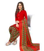 red printed crepe unstitched salwar with dupatta